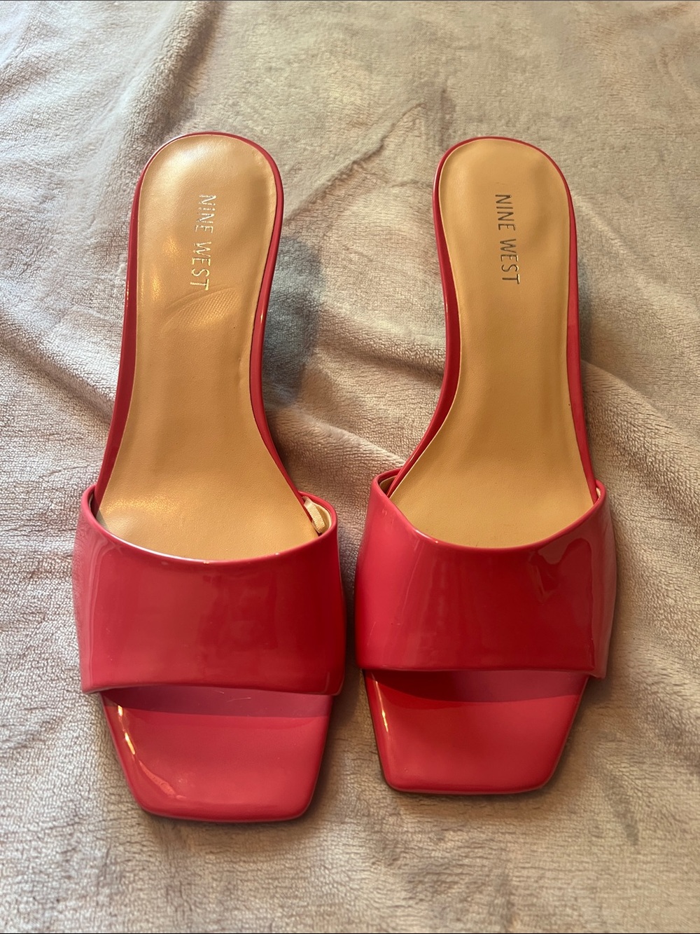 Nine West Bright Red Patent Slide Mules